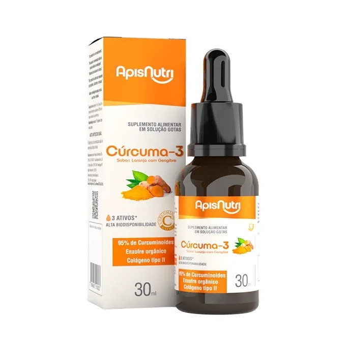 Cúrcuma Gotas 30ml Sabor Laranja e Gengibre ApisNutri